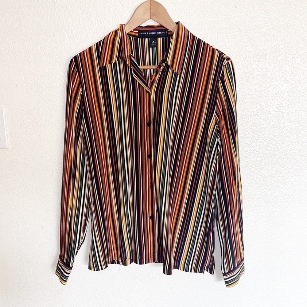 Josephine Chaus Striped Button Front Dress Shirt
